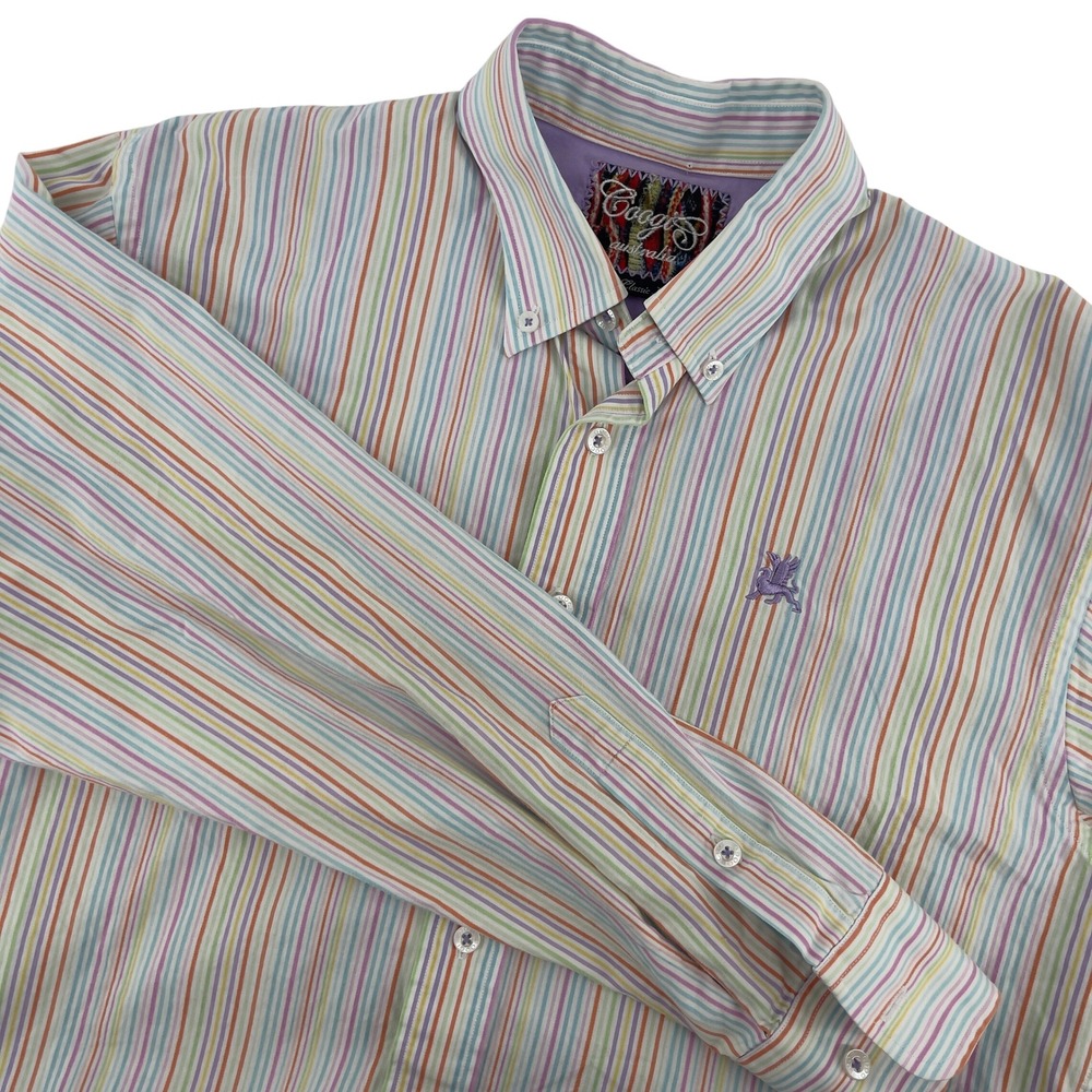 Coogi Australia‎ M Striped Button Down Shirt Menswear Colorful Cotton